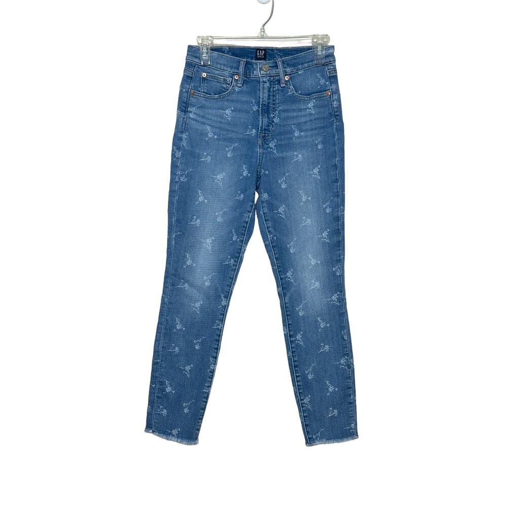 Gap blue floral true skinny ankle  jeans size 27/4